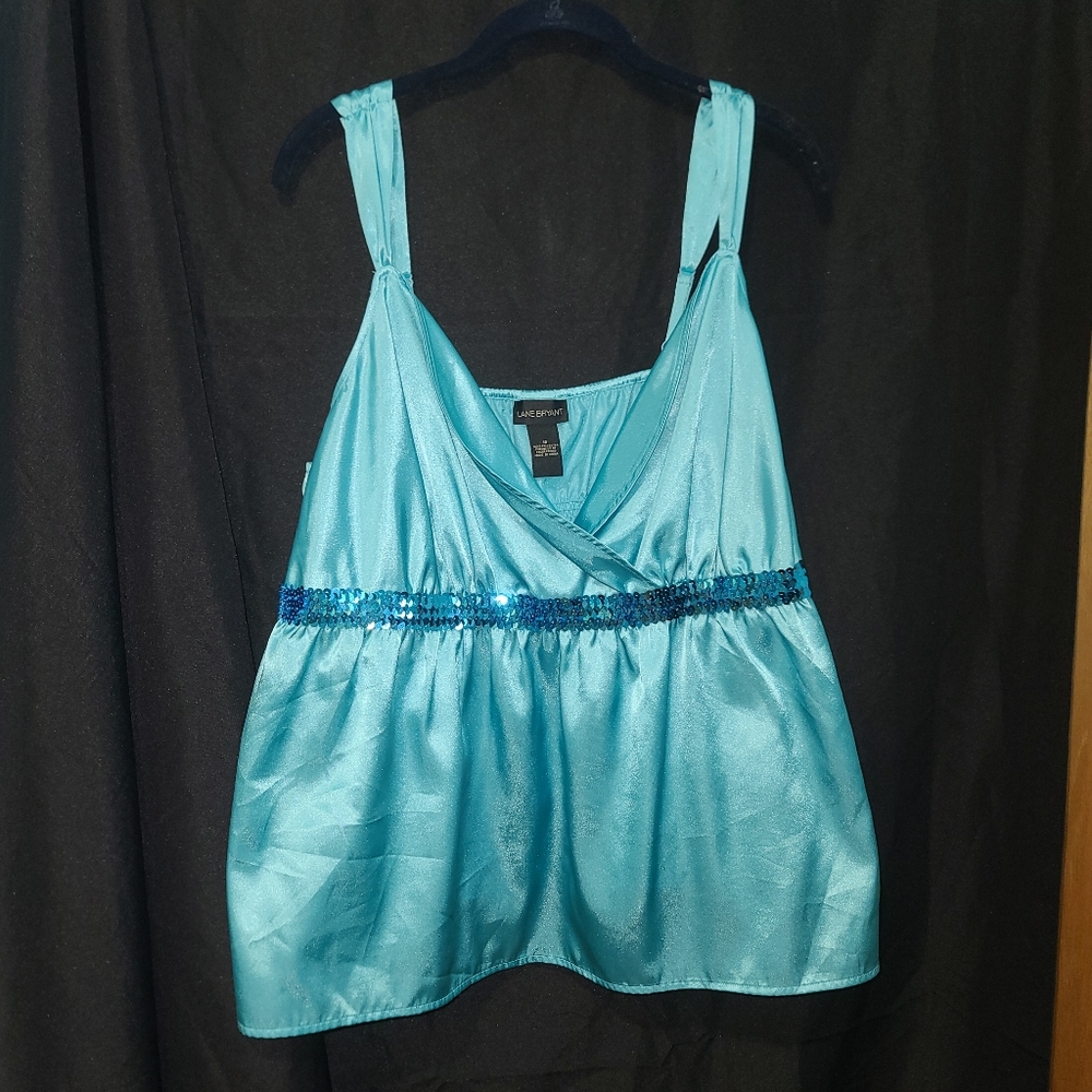 Lane Bryant size 18 plus woman tank top v-neck Turquoise Sequin accent top